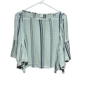 BP Nordstrom Women's Small Sage Mint Striped Bell Sleeve Boat Neck Top Boho